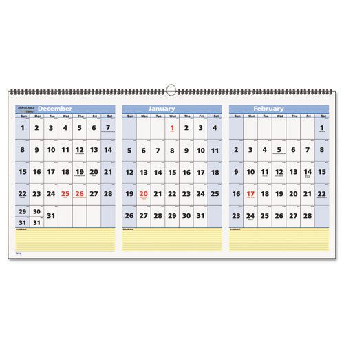 Quicknotes three-month wall calendar, horizontal format, 23 1/2 x 12, 2016-2018 for sale
