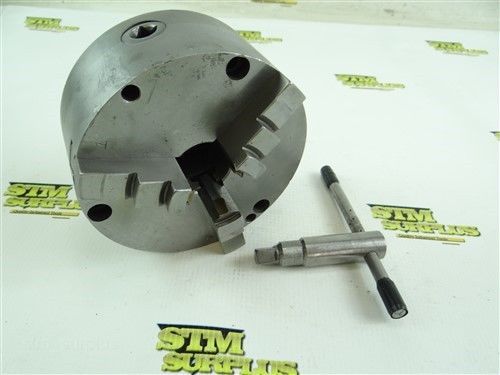 5&#034; precision 3 jaw scrolling chuck w/ flat back &amp; key brass jaws for sale