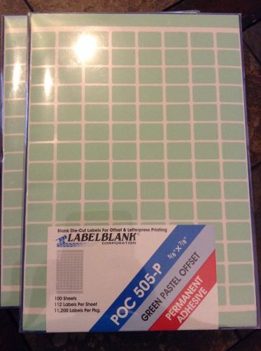 5/8&#034; x 7/8&#034; Green Pastel Labels, 100 sheets, 11,200 labels per package new