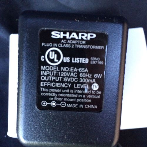 Sharp AC Power Adapter Model EA-65A 6VDC 300mA Efficiency Level IV New
