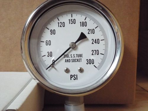 0-300psi 4&#034; all stainless lower mount dry but fillable pressure gauge for sale