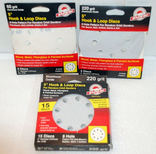 5 inch 8 Hole Hook and Loop Discs 4 @ 60 grit / 13 @ 220 grit