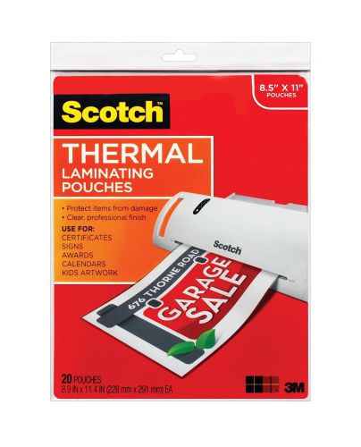 Scotch Thermal Laminating Pouches, 8.9 x 11.4-Inches, 3 mil thick, 20-Pack