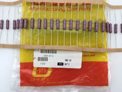 (200 pcs) on1315 ohmite, 2 watt 130 ohm 5%, carbon film resistor (axial) for sale
