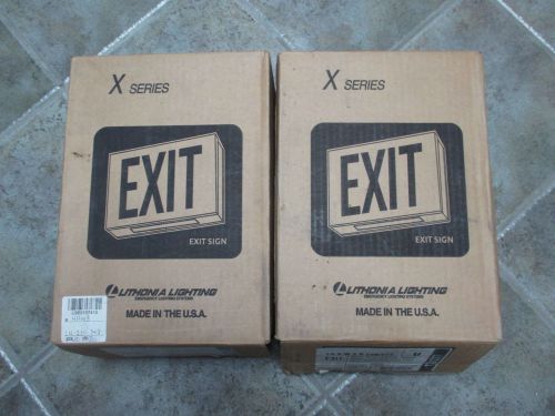 (2) Lithonia Lighting LX S W 3 R 120/277 LED Exit Sign Red Letters 283157 NOS