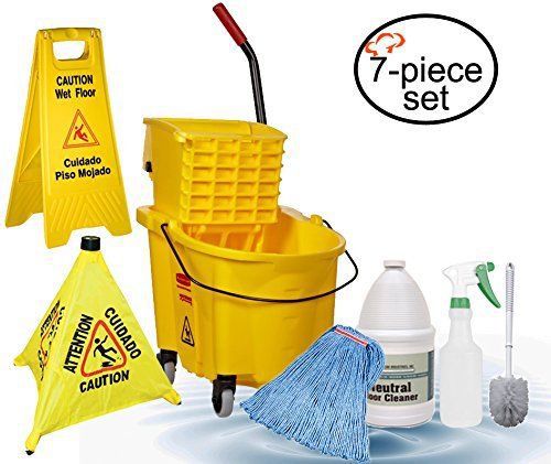 Tiger Chef Commercial Grade Mop and Bucket Housekeeping Janitorial Supplies Set,