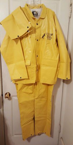 Mens yellow rain suit 3pc extreme weather overalls hooded jacket medium rr logo for sale