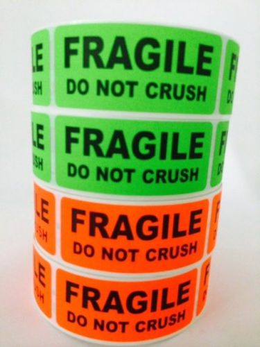 250 1x3 FRAGILE DO NOT CRUSH  Labels Stickers NEON RED GREEN FLUORESCENT NEW