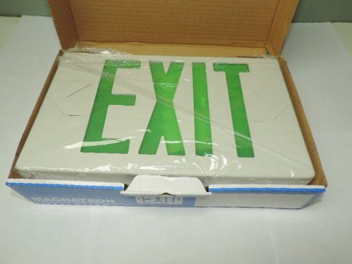 Led plastic exit sign 120v/277v white w/green letters 1 or 2 sided dual circuit for sale