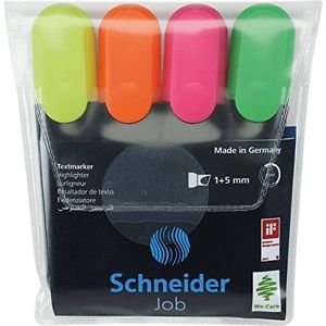 Schneider Job Chisel Tip Highlighter 4-Pack, Yellow/Orange/Pink/Green (1500)