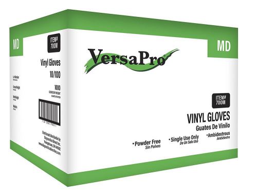 VersaPro Vinyl Gloves, Latex and Powder Free, Clear (Case of 1000)