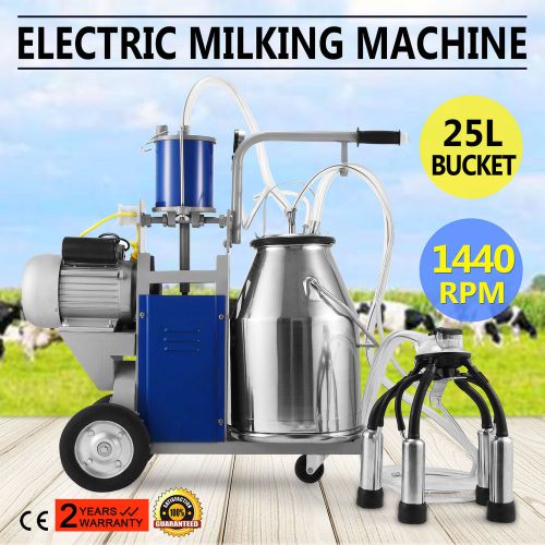 Electric Milking Machine For Farm Cows W/Bucket Goats Piston 304 Stainless Steel