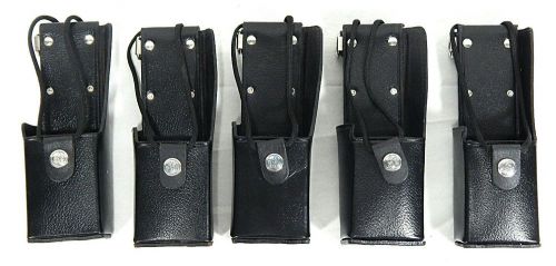 Black leather radiol holder holster 2.25&#034; belt loop metal clip on sides lot of 5 for sale
