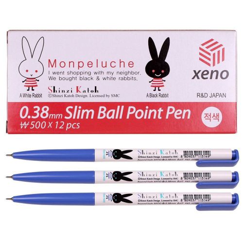 Xeno shinzi katoh mon peluche 0.38 mm slim ball point pen box (pack of 12) bl... for sale