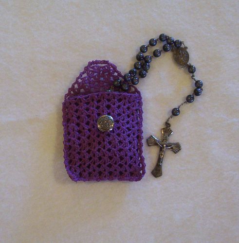 Hand Crochet Purple Cotton Rosary Jewelry Pouch