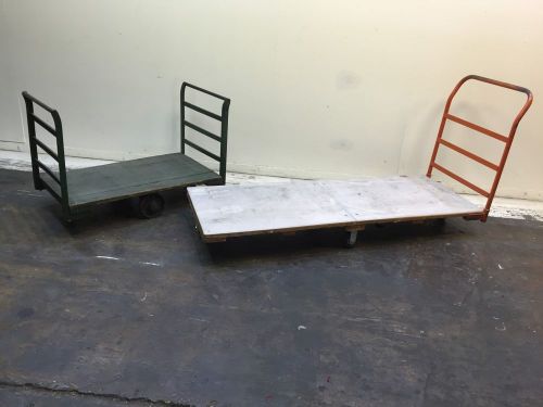 Lot of 2 industrial / warehouse push carts (48&#034;x27&#034; and 83 1/2&#034;x30&#034;) for sale