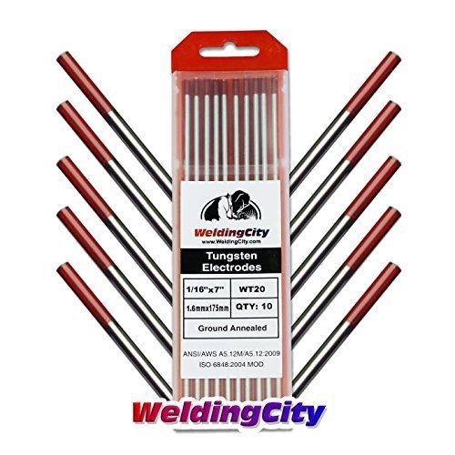 WeldingCity 10 TIG Welding Tungsten Electrodes 2% Thoriated (Red) 1/16&#034;x7&#034; (10Pk