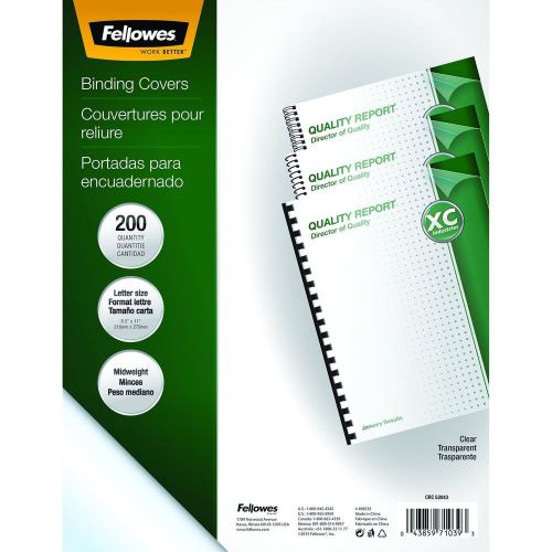 Fellowes Crystals Clear PVC Binding Covers Letter 200 Pack (5204303)