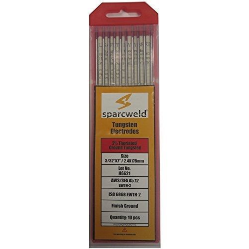 sparcweld Tungsten Electrodes 2% Thoriated 3/32&#034; x 7&#034; (Red, WT20) 10-Pack
