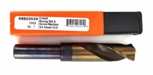 Hertel Boring Mill &amp; Screw Machine Drill 31/32&#034; HSCo Cobalt 3/4&#034; Shank USA A9