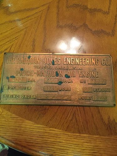 The Rathbun-Jones Engineering Co Brass Engine Tag Plate