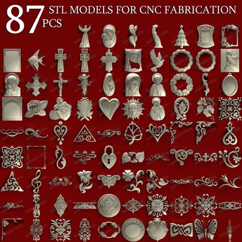 3d stl Model 87pcs Pack for CNC Router Artcam