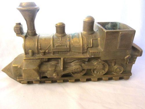Old Brass Patina Locomotive 12 Pounds 13 by 4 by 6&#034; Display Pencil Holder