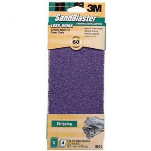 4 Pc 3M 60 Grit Sandblaster Clip-On Sheets 3-2/3&#034;X 9&#034; 3M Sanding Belts - Carded