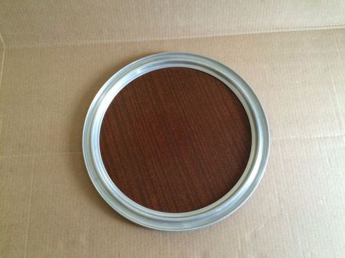 Vintage  Round Aluminum Server Tray Barmaid Restaurant Service Wood Grain 14&#034;