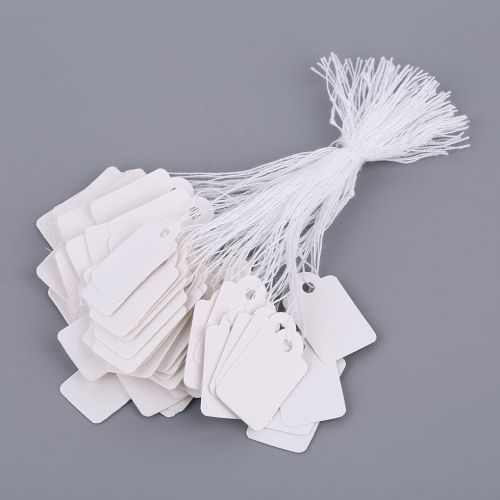 Rectangular Blank White 925 Silver Price Tag 100 Pcs With String Jewelry Label