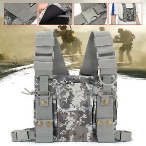 Camouflage Holster Vest Rig Pocket Radio Harness Chest Pack Pouch Walkie Nylon