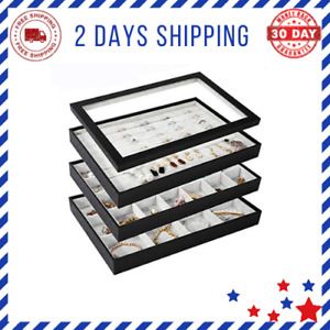 Velvet Jewelry Trays Organizer Set With Clear Lid Jewelry Storage Display Set 4