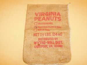 VINTAGE 14&#034; X 10&#034; VIRGINIA PEANUTS BURLAP SACK *EMPTY*