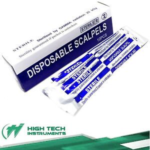 Disposable Scalpel Blades No. 10 With Plastic Handle ( Box of 10 ) Sterile