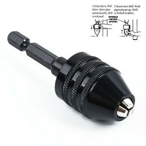 Black Keyless Drills Chucks Screwdriver Impact Driver Adapter 1/4 Hex Shank