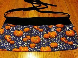 WAITRESS APRON 3 POCKETS FALL HALLOWEEN PUMPKINS, BLACK CATS AND STARS