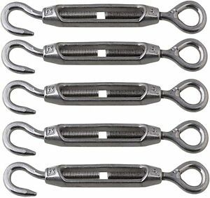 M4 Stainless Steel 304 Hook &amp; Eye Turnbuckle Wire Rope Tension Pack of 5