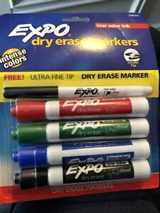 Expo Dry Erase Markers Chisel Tip 4 Pack With Free Ultra Fine Tip