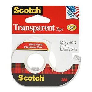 3M Transparent Tape with Dispenser, 1/2 Inch x 1000 Inches