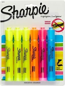Sharpie Accent Tank-Style Highlighters, 6 Colored Highlighters