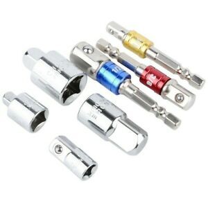 Socket Adapter Set Hex Shank To 1/4 3/8 1/2 Driver Drill Square Bit Holer