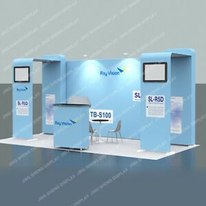 20ft Custom Fabric Trade Show Display Booth Exhibition Set Back Wall TV Stand