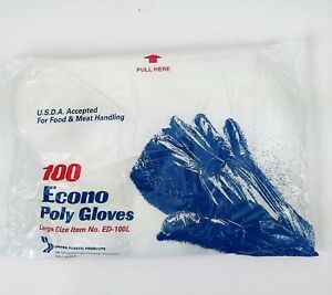 100 Econo Poly Gloves Food handling Meat LARGE Disposable USDA Restaurant Clear