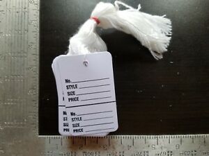 1000 White Price Tags w/String Perforated 2 Part Merchandise Garment Coupon Lg
