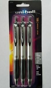 3 Uni-ball 207 Impact Gel Retractable 1.0mm BOLD Black pens