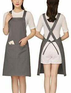 Adjustable Kitchen Apron with 2 Pockets Cotton WomenChefWaitressHairstylist G...
