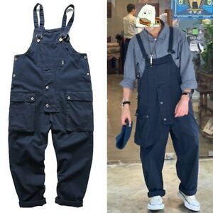Solid Overalls Bib Pants Jumpsuit Worker Long Casual Loose Rompers with Pockets