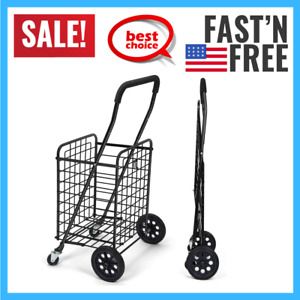 Adjustable Shopping Cart with Dual Swivel Wheels for Groceries Compact Folding