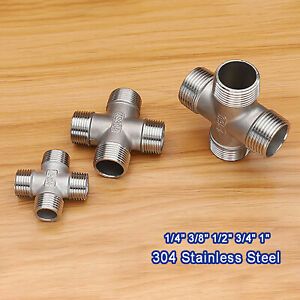 Stainless Steel BSP 1/4&#034; ~ 1&#034; Male Thread Cross Connector Adapter Pipe Fittings