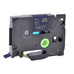 Compatible with Brother P-Touch Satin Ribbon Tze TZ-RN34 Gold on Navy Blue